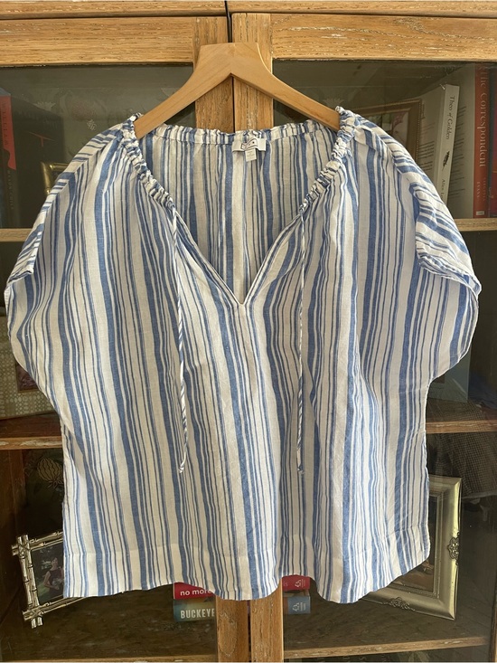 AYR Tops - AYR Blue & White Striped Peasant Tunic